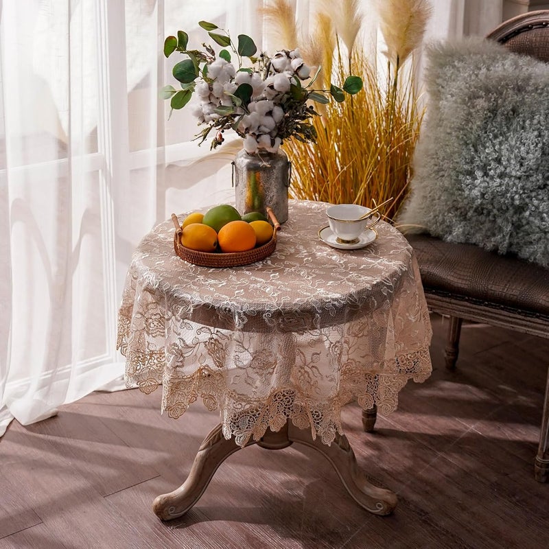 ARTABLE Rectangle Small Table Cloth Lace Macrame Vintage Tablecloth Shabby Chic Embroidered Oblong Table Cover for Wedding Banquet Holiday Long Dinner Tables Golden 51 Inch Round - Image 4