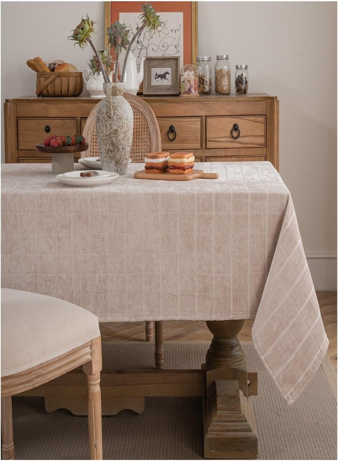 Caflife Khaki Table Cloth Rectangle Table 55x86 Inch, Thick Wrinkle-Free Cotton Linen Polyester Blend Tablecloth, Rustic Farmhouse Boho Modern Simple Textured Decorative Kitchen Dining Table Cover - Image 1
