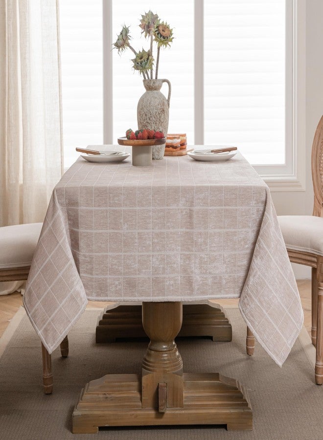 Caflife Khaki Table Cloth Rectangle Table 55x86 Inch, Thick Wrinkle-Free Cotton Linen Polyester Blend Tablecloth, Rustic Farmhouse Boho Modern Simple Textured Decorative Kitchen Dining Table Cover - Image 2