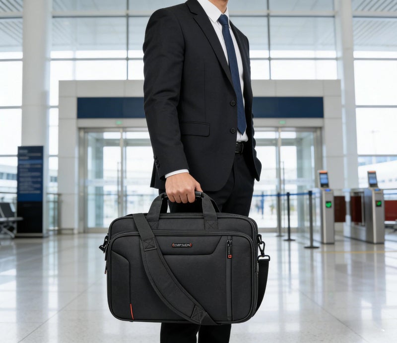 EMPSIGN Stylish Laptop Bag Briefcase, 17.3 Inch Laptop Case Expandable Messenger Bag for Men Water Repellent, RFID Blocking Office Carrying Shoulder Bag for Work Business Travel-Black - Image 2