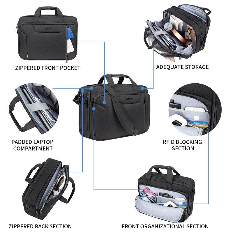 EMPSIGN Stylish Laptop Bag Briefcase, 17.3 Inch Laptop Case Expandable Messenger Bag for Men Water Repellent, RFID Blocking Office Carrying Shoulder Bag for Work Business Travel-Black - Image 5