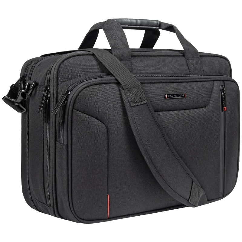 EMPSIGN Stylish Laptop Bag Briefcase, 17.3 Inch Laptop Case Expandable Messenger Bag for Men Water Repellent, RFID Blocking Office Carrying Shoulder Bag for Work Business Travel-Black - Image 1