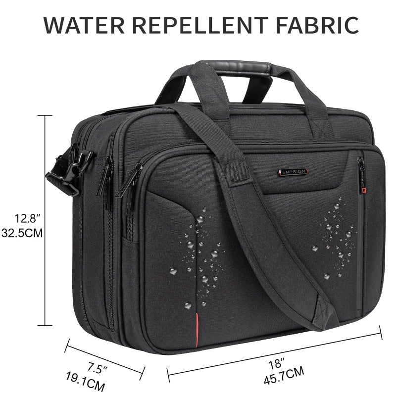 EMPSIGN Stylish Laptop Bag Briefcase, 17.3 Inch Laptop Case Expandable Messenger Bag for Men Water Repellent, RFID Blocking Office Carrying Shoulder Bag for Work Business Travel-Black - Image 3