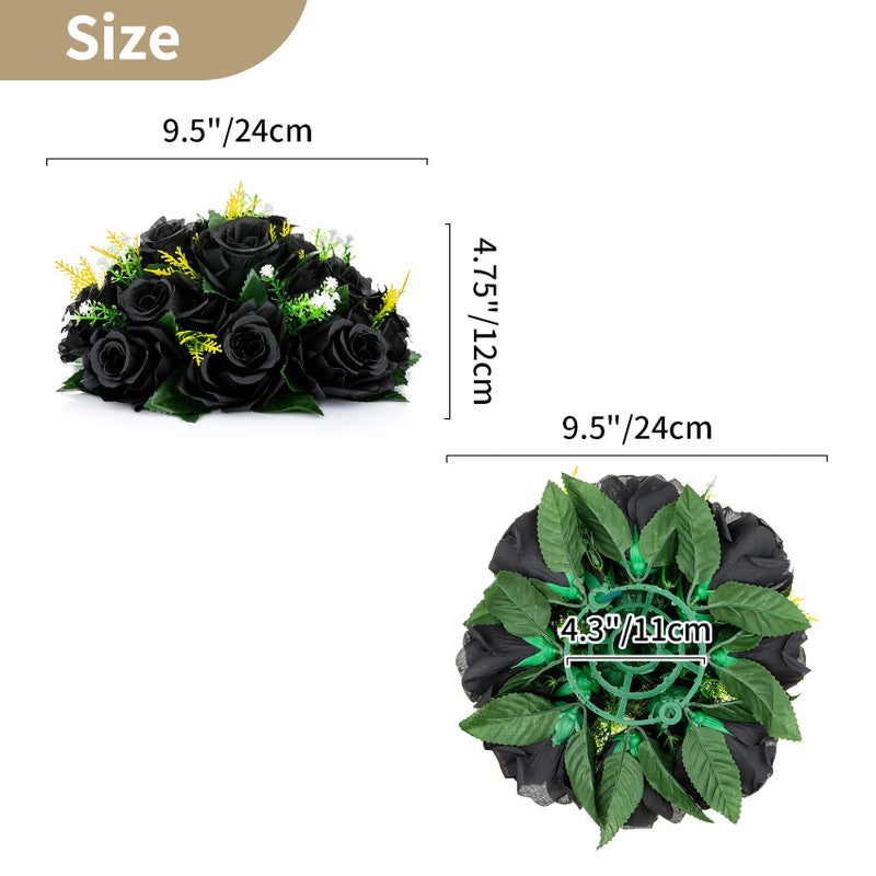 NUPTIO Black Roses Artificial Flowers Pcs of 10 Fake Flower Bouquet Black Hydrangea Flowers Artificial  15 Heads Fake Roses with Base  Real Looking Black Artificial Flowers (Black) - Image 4
