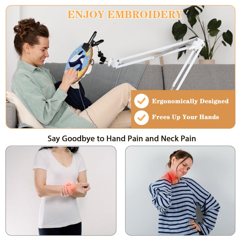 Cheloment Adjustable Embroidery Hoops Stand for Hand Work,Cross Stitch Frame with 360Â° Rotation, Embroidery Desktop Stand Suitable for Embroidery Kit,3-in-1 Hoop/Tablet/Phone Holder Floor&Desktop Standï¼ˆWhiteï¼‰ - Image 5