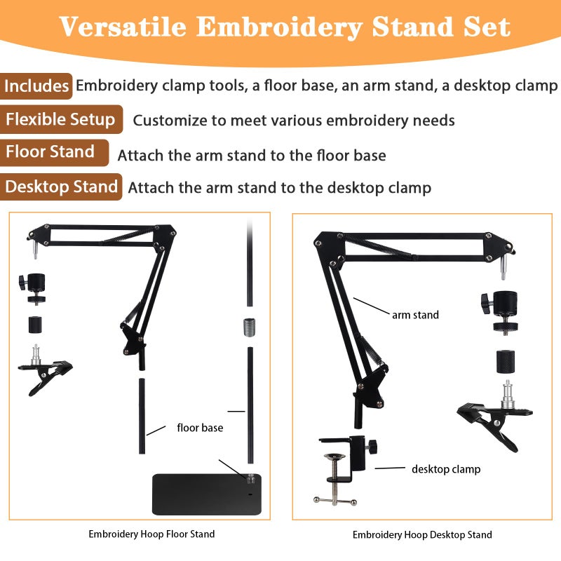Cheloment Adjustable Embroidery Hoops Stand for Hand Work,Cross Stitch Frame with 360Â° Rotation, Embroidery Desktop Stand Suitable for Embroidery Kit,3-in-1 Hoop/Tablet/Phone Holder Floor&Desktop Standï¼ˆWhiteï¼‰ - Image 2