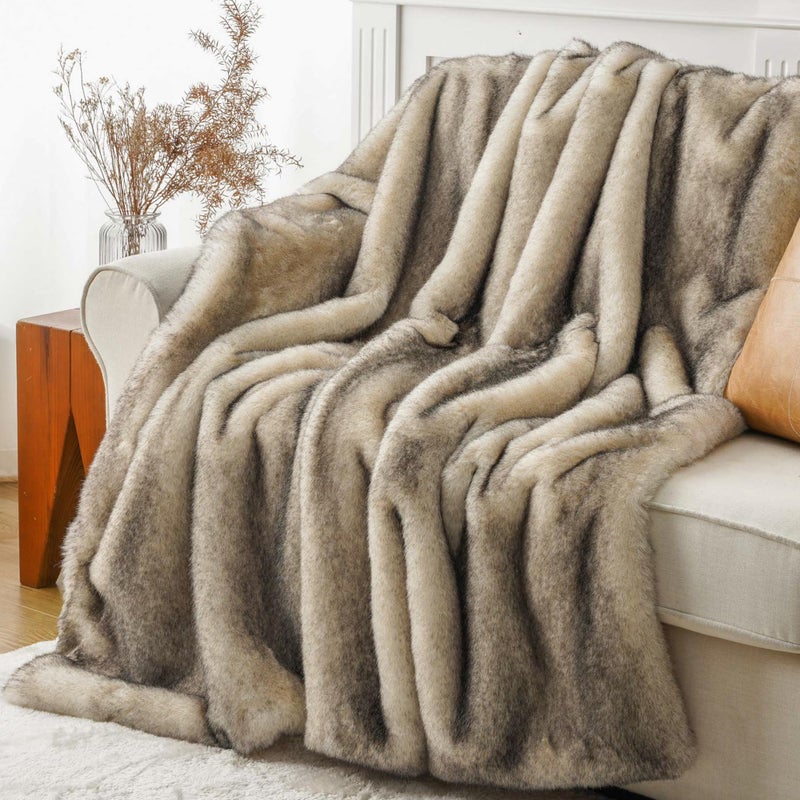 BATTILO HOME Luxury Fluffy Faux Fur Throw Blanket, Cozy Soft Warm Fur Blanket for Couch, Sofa, Chair, Bed, Plush Fuzzy Fur Throws with Long Pile & Brushed Tips, 50"x60" - Image 2