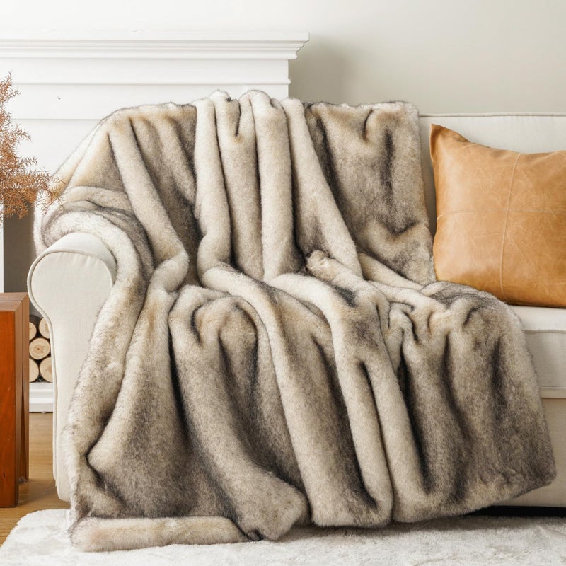 BATTILO HOME Luxury Fluffy Faux Fur Throw Blanket, Cozy Soft Warm Fur Blanket for Couch, Sofa, Chair, Bed, Plush Fuzzy Fur Throws with Long Pile & Brushed Tips, 50"x60" - Image 1