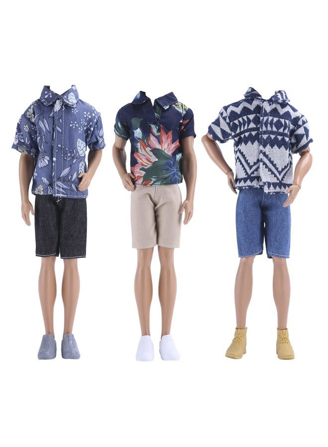 E-TING 3 Sets Casual Wear T-Shirt Jackets Pants Pack Clothes with 3 Pairs Shoes for 12″ Boy Doll - Image 2
