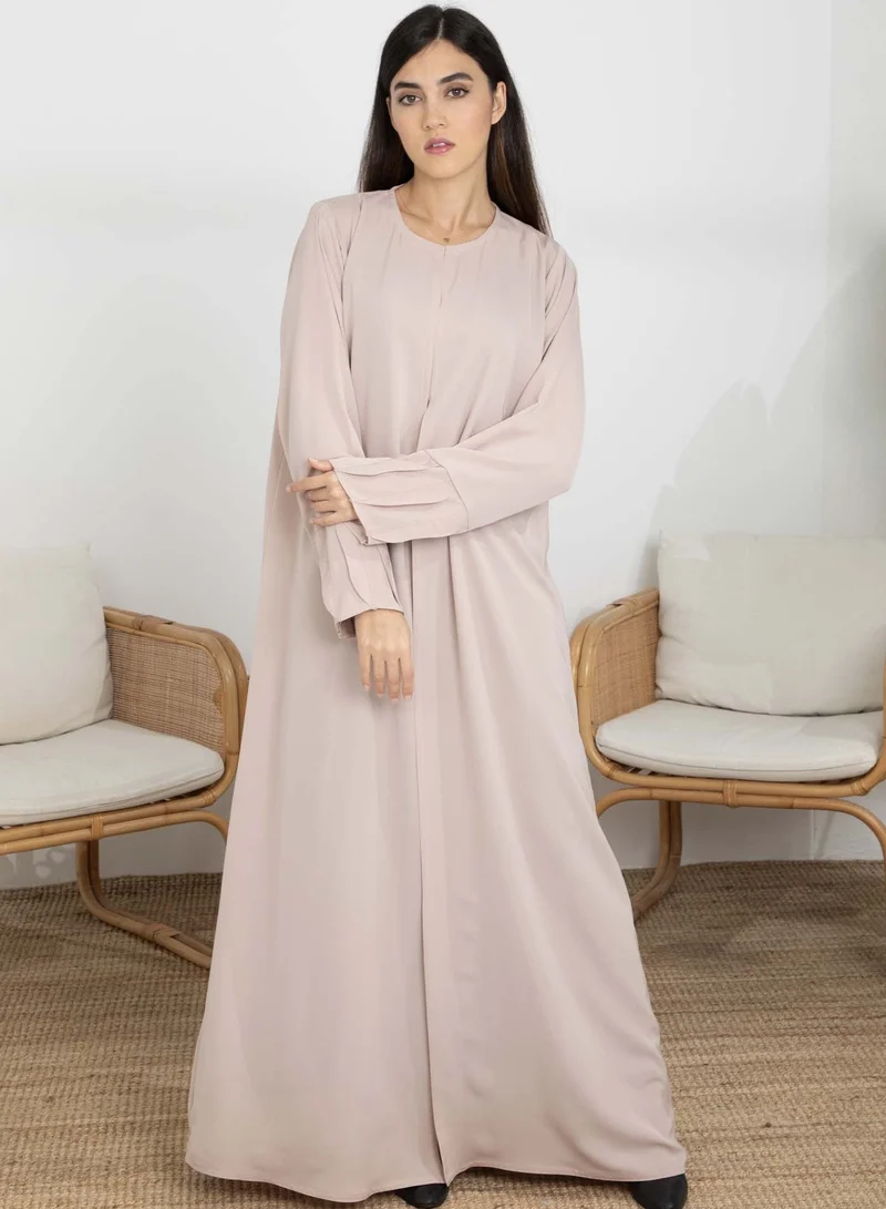 أم سكوير فاشن Pink Korean Nida Abaya with Frilled Cuffs