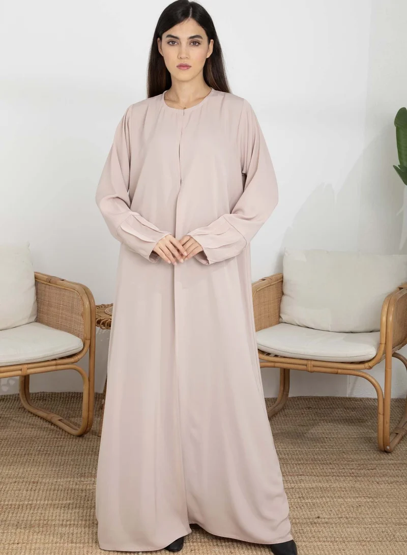 أم سكوير فاشن Pink Korean Nida Abaya with Frilled Cuffs