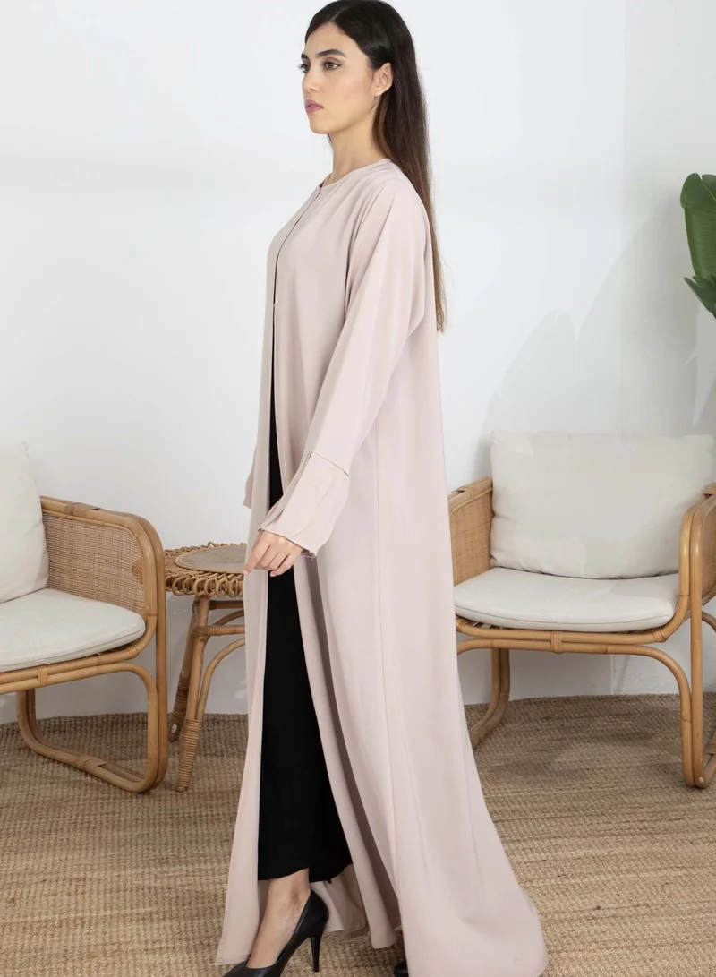 أم سكوير فاشن Pink Korean Nida Abaya with Frilled Cuffs