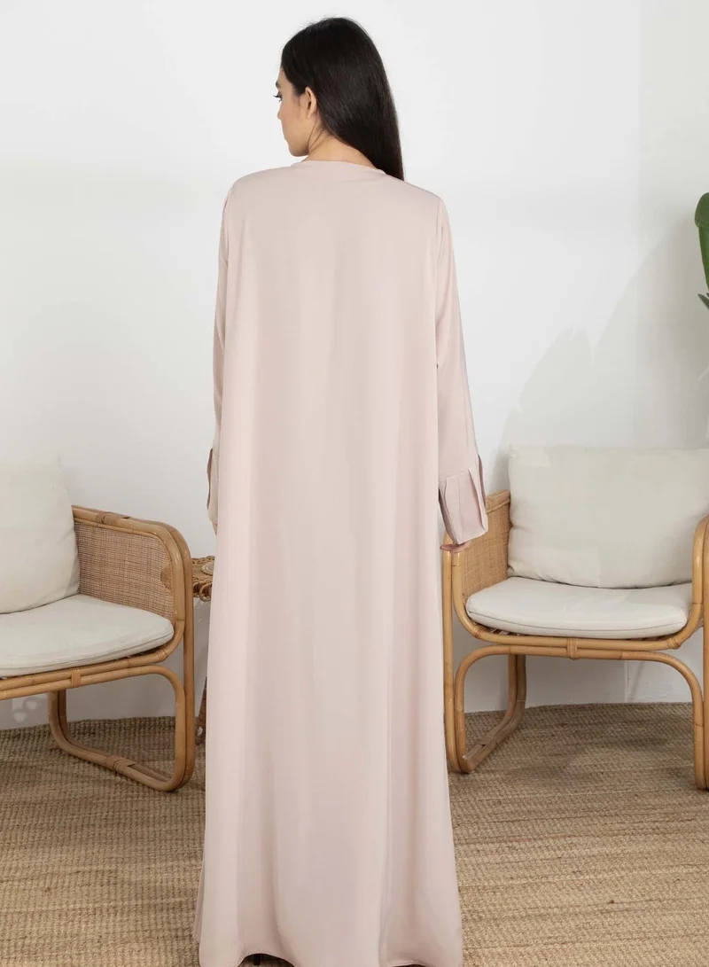 أم سكوير فاشن Pink Korean Nida Abaya with Frilled Cuffs