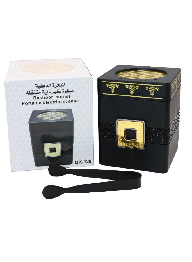 بخور بوسيدين مبخرة بخور مربعة محمولة تعمل بالفحم، حامل بخور إلكتروني أسود - Image 4