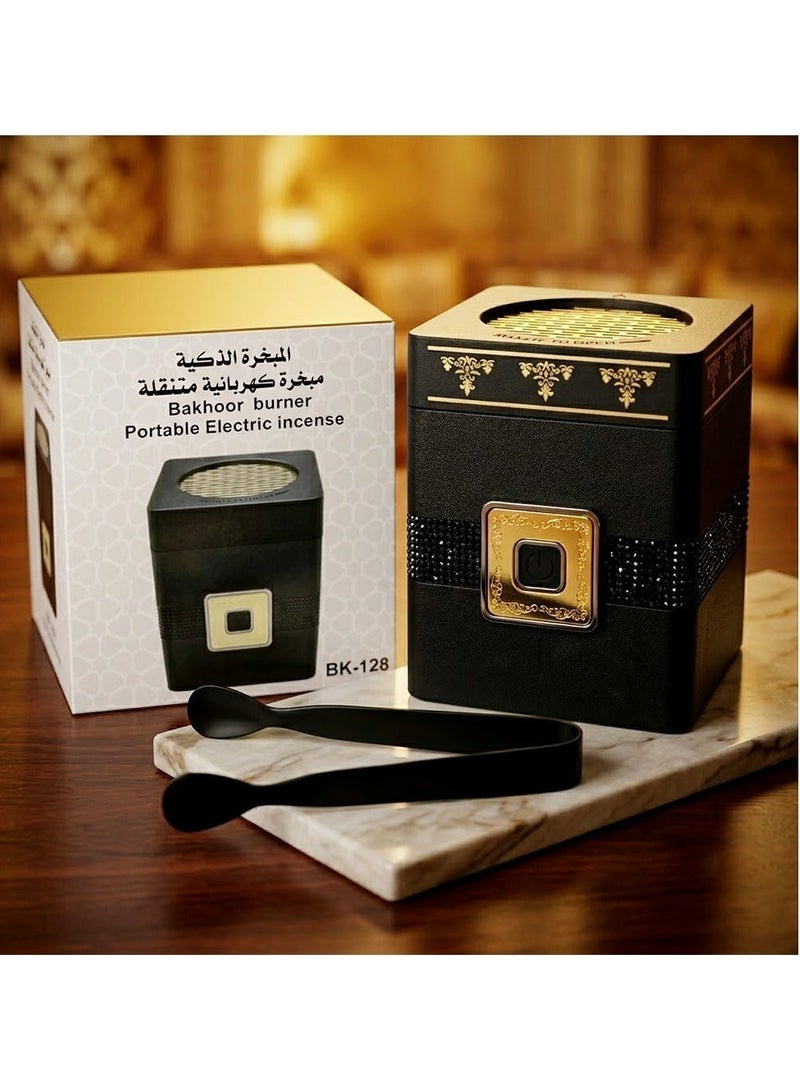 مبخرة بخور مربعة محمولة تعمل بالفحم، حامل بخور إلكتروني أسود - Image 3