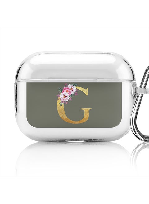 Classic Clear printed Case for Apple AirPods Pro 2nd Generation Thin Transparent Cover - Custom Monogram Initial Letter Floral Pattern Alphabet - G (Olive Green )