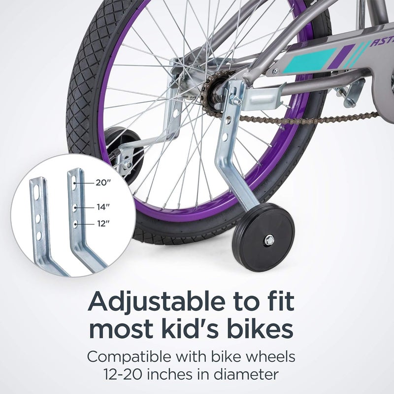 SCHWINN عجلات تدريب للدراجات للأطفال، تناسب دراجات بعجلات 12، 14، 16، 18، 20 بوصة، حوامل فولاذية متينة، سهلة التعديل، تشمل مجموعتين من الملصقات - Image 3