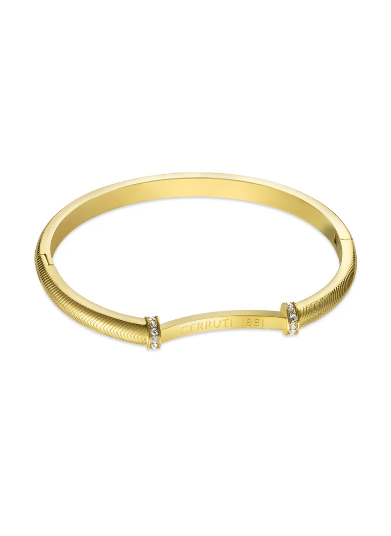 CERRUTI 1881 Matilde Gold-Plated Bangle, Scale-Like Design, Crystal Border, Signature 'CRR' Insignia, Elegant and Contemporary Jewelry