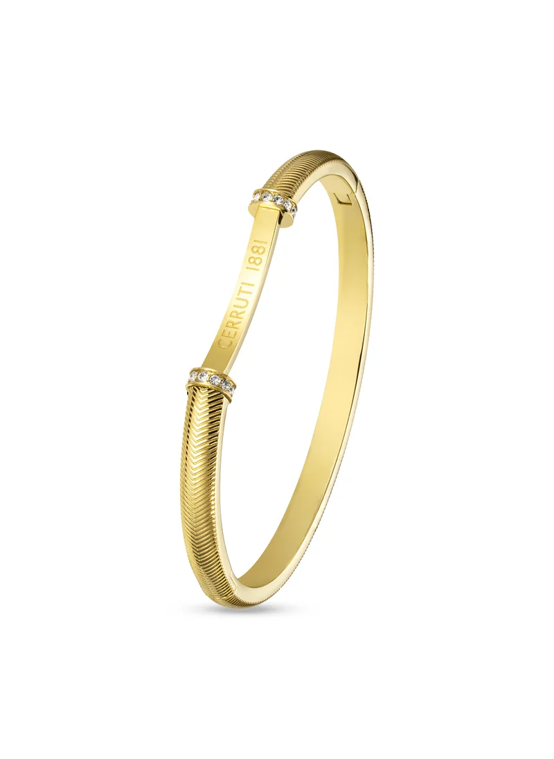 CERRUTI 1881 Matilde Gold-Plated Bangle, Scale-Like Design, Crystal Border, Signature 'CRR' Insignia, Elegant and Contemporary Jewelry
