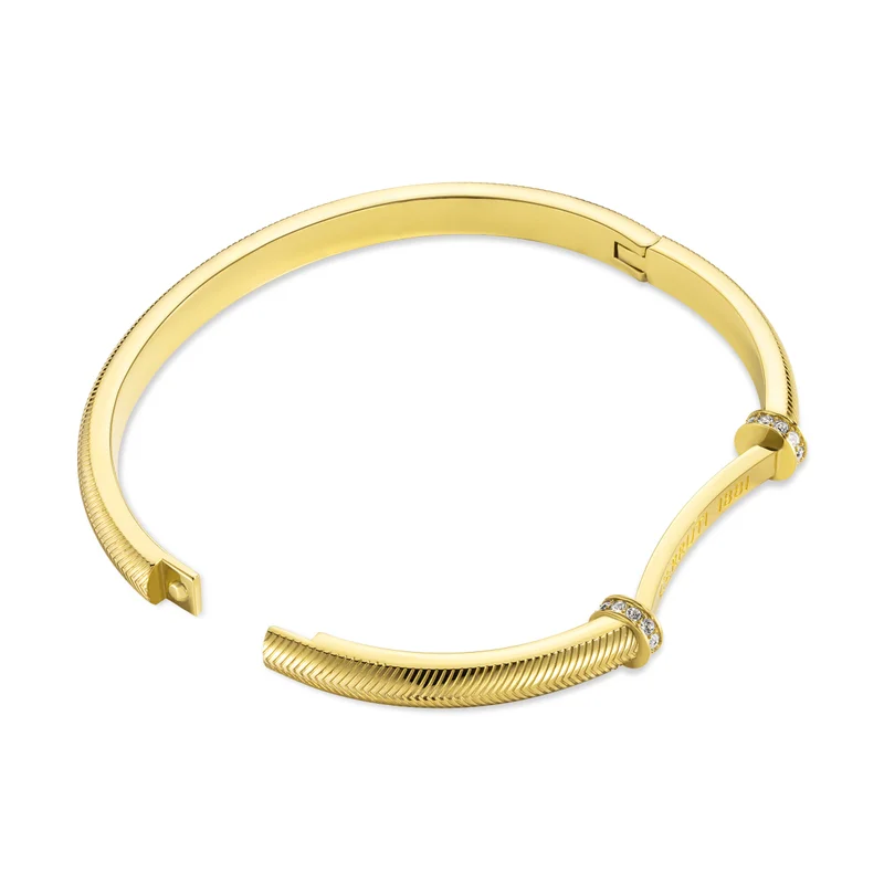 CERRUTI 1881 Matilde Gold-Plated Bangle, Scale-Like Design, Crystal Border, Signature 'CRR' Insignia, Elegant and Contemporary Jewelry