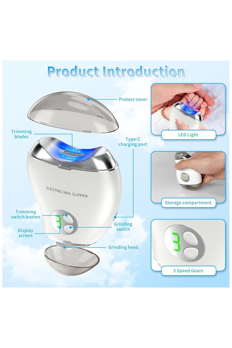 Electric Nail Clipper, Baby Nail Clipper with LED Light and Storage Box, Cordless Safety Nail Clippers with 3 Speed Gears, Electric Nail Trimmer for Baby, Seniors, Adult - Image 2