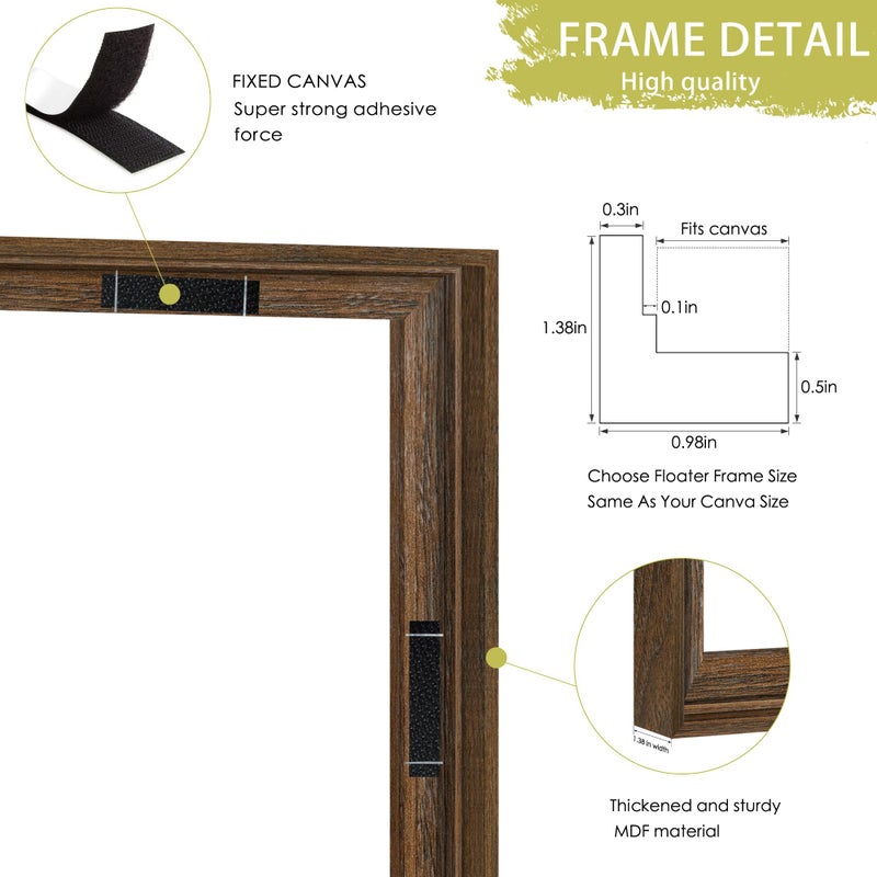 Abtgt 8x10 Canvas Floating Frame with 0.9" Deep, Brown Floater Frame for Canvas Paintings with Adhesive, Vertical or Horizontal Wall Art frame for Prints Oil Painting Diamond Decor, 1 Pack. - Image 4