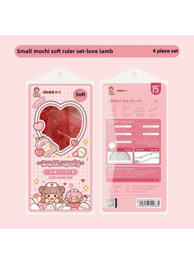 Small Potato Straight Ruler Set Primary School Students Special Soft Ruler Multi-function Scale Geometric Drawing Triangle Ruler-Model:Small Potato  -15cm - Image 1