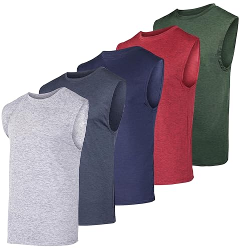REALESSENTIALS Real Essentials 3 & 5 Pack:Men's Dry Fit Workout Running Tank Top Gym Sleeveless Muscle Athletic Shirt, Standard, Medium, Regular Size - Set B - Image 1