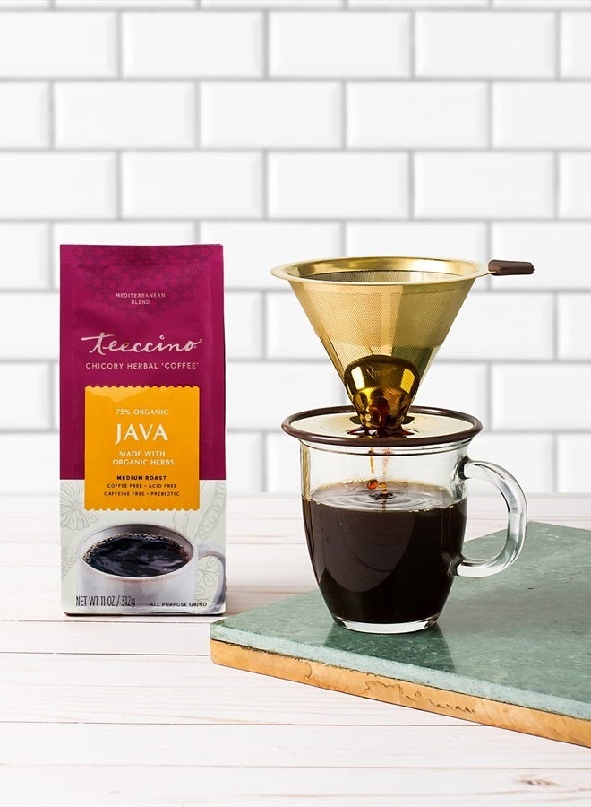 teeccino بديل قهوة الهندباء - جافا - قهوة عشبية | بديل قهوة مطحونة | بروبيوتيك | خالية من الكافيين | خالية من الحمض | تحميص متوسط، 11 أونصة (عبوة من 2) - Image 4