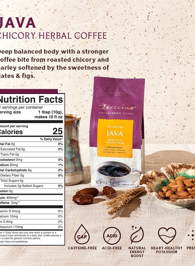 teeccino بديل قهوة الهندباء - جافا - قهوة عشبية | بديل قهوة مطحونة | بروبيوتيك | خالية من الكافيين | خالية من الحمض | تحميص متوسط، 11 أونصة (عبوة من 2) - Image 2