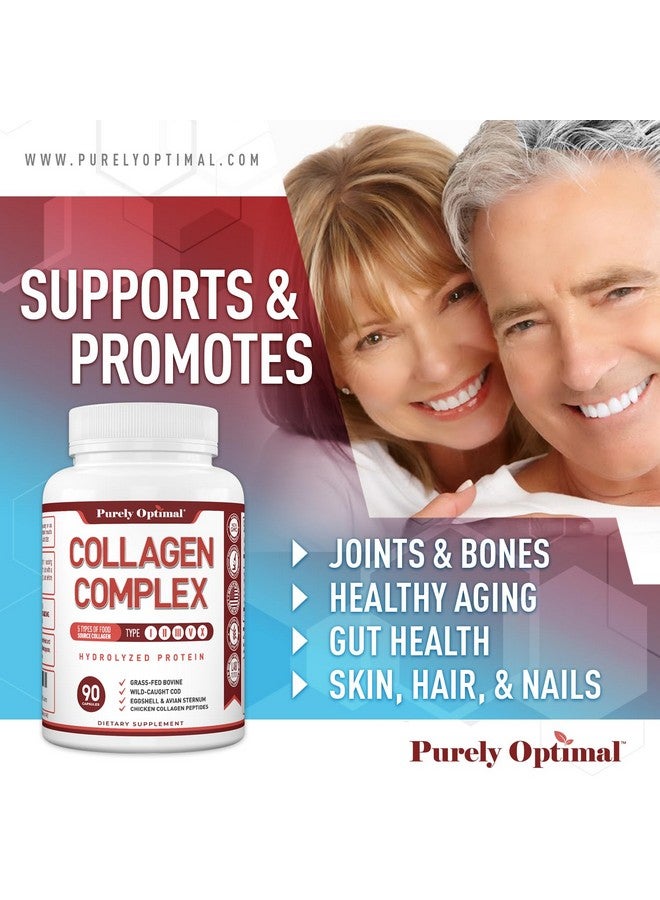 Purely Optimal Premium Multi Collagen Peptides Capsules (Types I, II, III, V, X) - Hair, Skin and Nails, Digestive & Joint Health Supplement, Hydrolyzed Collagen Pills (90 Capsules) - Image 5