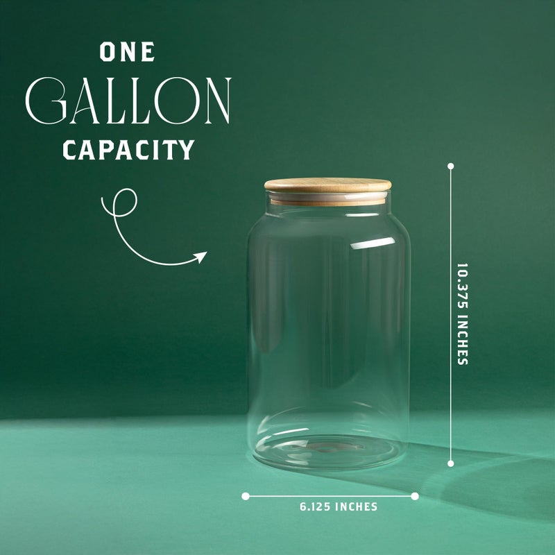kitchentoolz 1 Gallon Glass Large Jar with Airtight Bamboo Lid - Strong Clear Borosilicate Canister for Kitchen Food Storage Organizing, Terrarium, Pantry Decorative Container & Laundry Room - Pack of 1 - Image 3