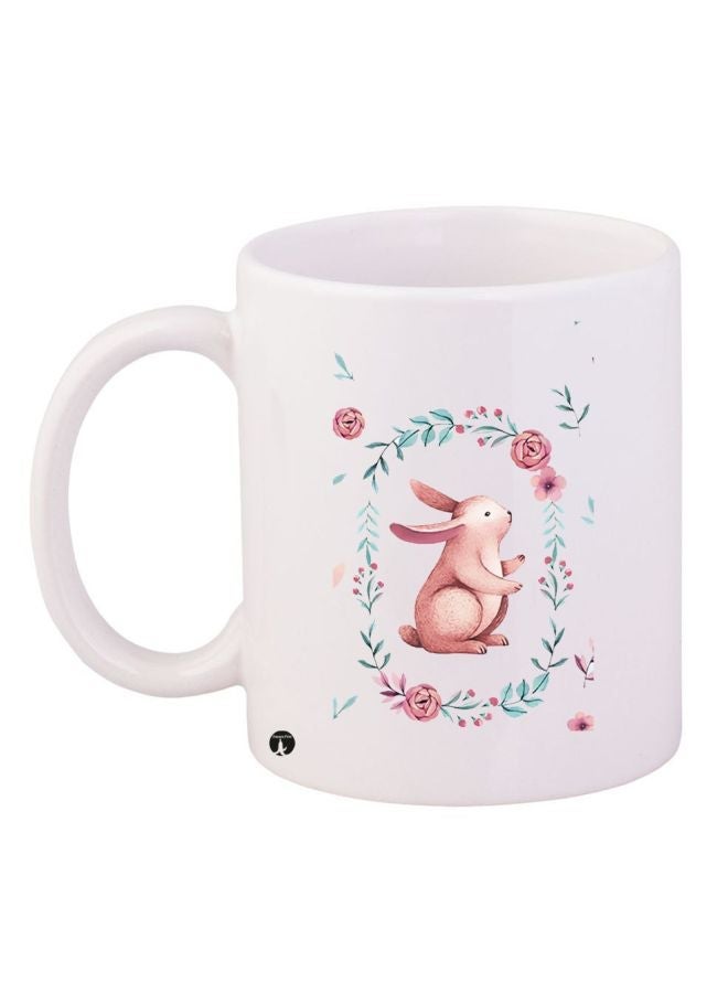 RYN Rabbit Printed Coffee Mug White/Brown/Green 11ounce