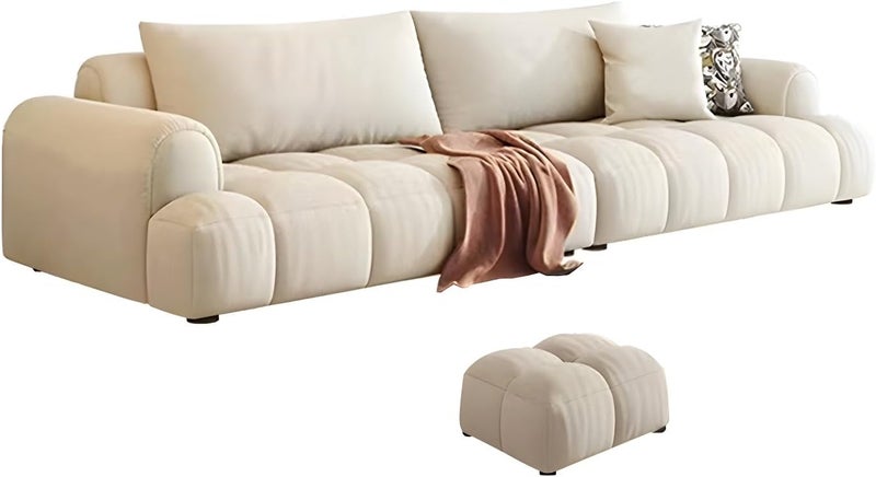 Comfynest Black Pine Wood Modern Sofa In Off-White Anti Cat Scratch Fabric Upholstery, Latex Seat Filling-279.4X99.06X71.12XCm + 71.12X71.12X40.64CM - Image 1