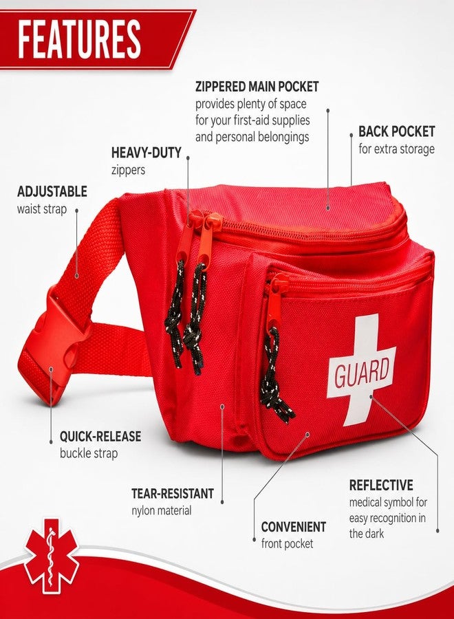 NOVAMEDIC NM-7003 First Aid Empty Fanny Packs, Red Medical Waist Bags, 8" x 2" x 6" Emergency Pouch with 3 Zippered Compartments & Adjustable Strap for Lifeguards, Hiking, EMS Supplies (Pack of 1) - Image 2