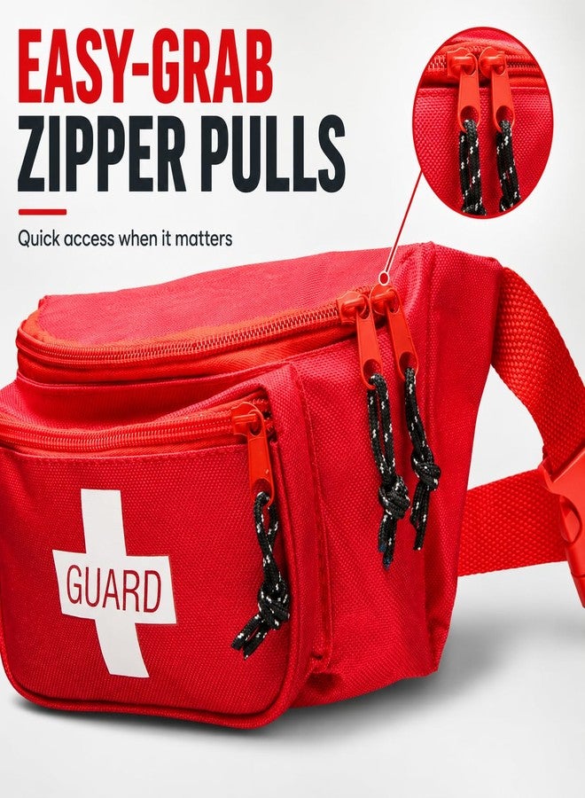 NOVAMEDIC NM-7003 First Aid Empty Fanny Packs, Red Medical Waist Bags, 8" x 2" x 6" Emergency Pouch with 3 Zippered Compartments & Adjustable Strap for Lifeguards, Hiking, EMS Supplies (Pack of 1) - Image 5