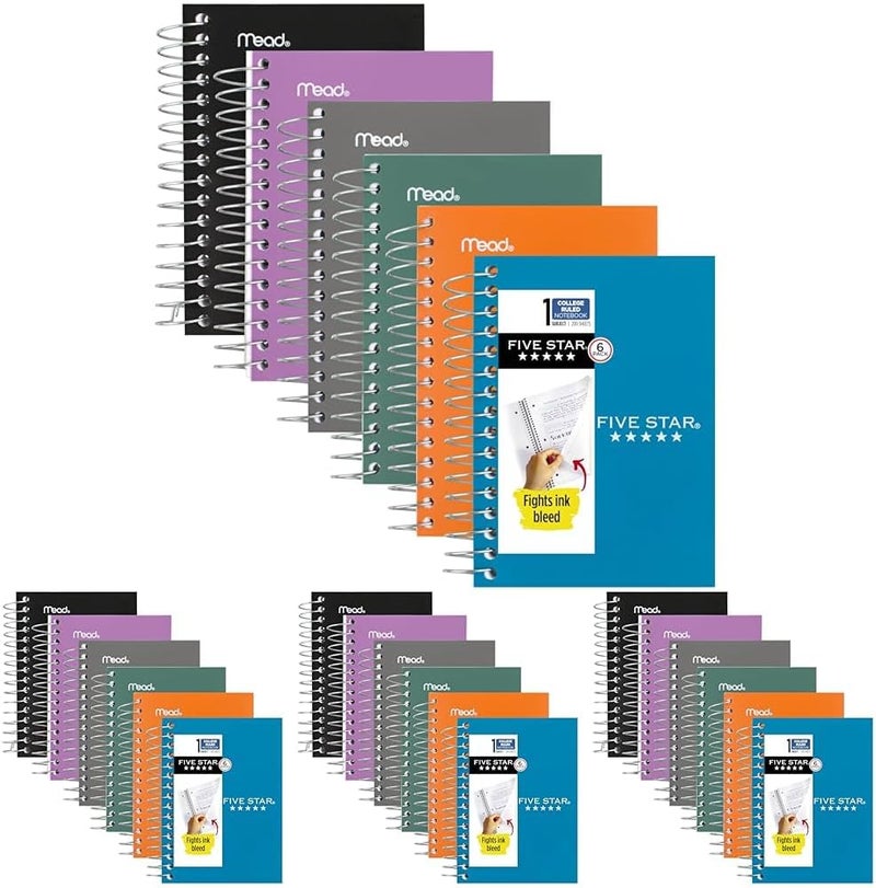 Five Star Spiral Notebook, College Ruled Paper, Fat Lil' Pocket Notebooks, 3-1/2" x 5-1/2", 200 Sheets, Assorted Colors (38027) (Pack of 24) - Image 1