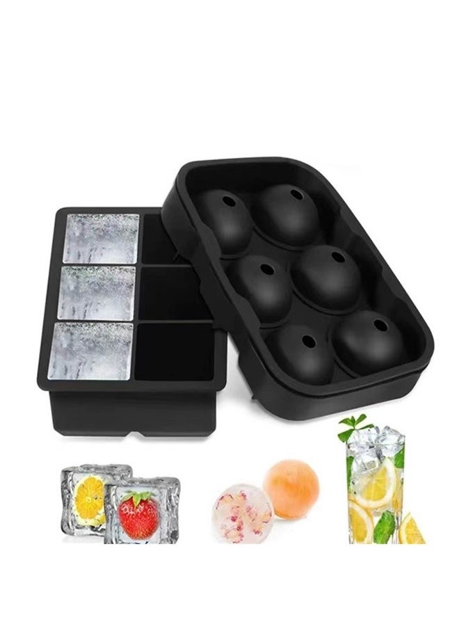 yongsheng 2 Pack Ice Cube Mold Maker Trays Round Ice Cube Trays Kitchen Large Sphere Cocktails Parties ，Ice Cube Tray Black(Sphere+ Square)  - Image 1