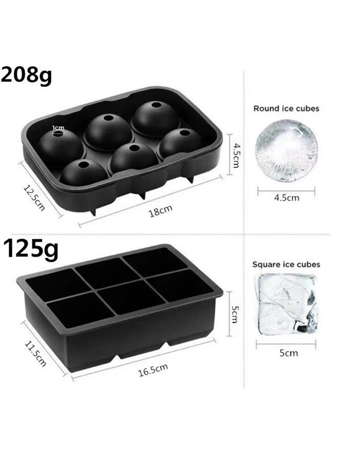 yongsheng 2 Pack Ice Cube Mold Maker Trays Round Ice Cube Trays Kitchen Large Sphere Cocktails Parties ，Ice Cube Tray Black(Sphere+ Square)  - Image 2