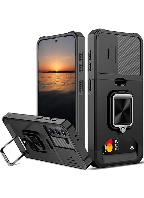 For Sumsung S23 Ultra Case with Card Holder,Sumsung S23 Ultra Case with Slide Camera Cover and 360° Rotate Ring Kickstand Magnetic car mount Phone Cover Case for Sumsung Galaxy S23 Ultra（Black）