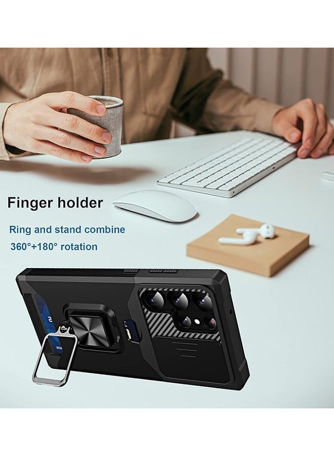 For Sumsung S23 Ultra Case with Card Holder,Sumsung S23 Ultra Case with Slide Camera Cover and 360° Rotate Ring Kickstand Magnetic car mount Phone Cover Case for Sumsung Galaxy S23 Ultra（Black） - Image 2