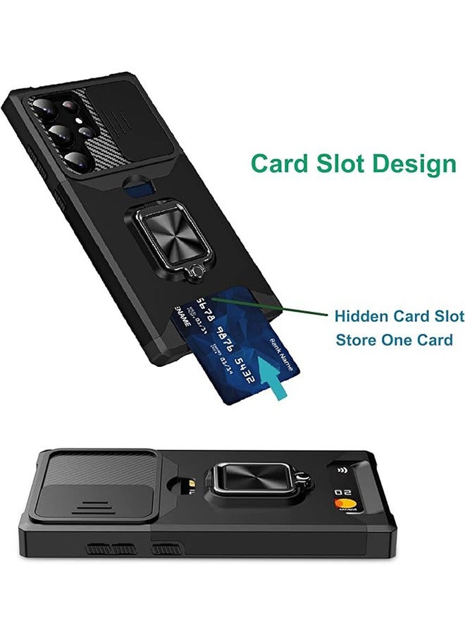 For Sumsung S23 Ultra Case with Card Holder,Sumsung S23 Ultra Case with Slide Camera Cover and 360° Rotate Ring Kickstand Magnetic car mount Phone Cover Case for Sumsung Galaxy S23 Ultra（Black） - Image 3