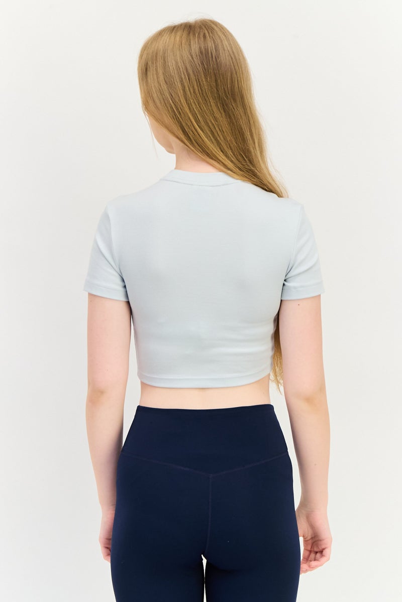 Nike Women Sportswear Fit Short Sleeve Embroidered Logo Training Top, Light Grey - Image 3