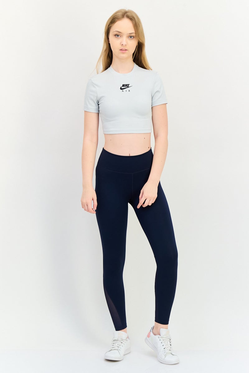 Nike Women Sportswear Fit Short Sleeve Embroidered Logo Training Top, Light Grey - Image 4