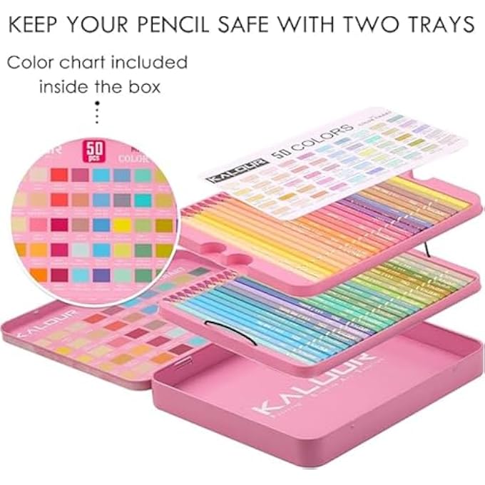 KALOUR 50 MACARON COLORED PENCILS SET - ARTIST QUALITY SOFT CORE FOR DRAWING/SKETCHING, VIBRANT BLENDING, IDEAL FOR ADULTS & KIDS, PREMIUM ART SUPPLIES - Image 5