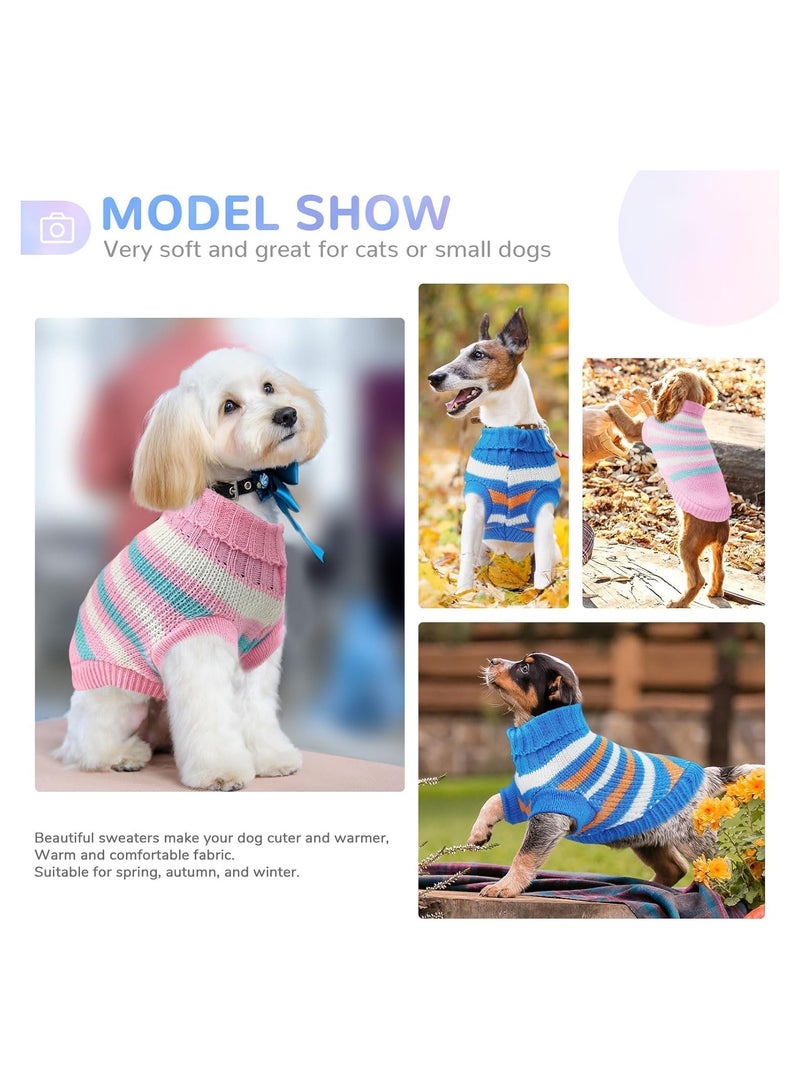 Warm Striped Dog Sweater, Soft Knitted Jumper for Small Dogs & Cats,  Winter Coat for Pets (Small, Pink) - Image 3