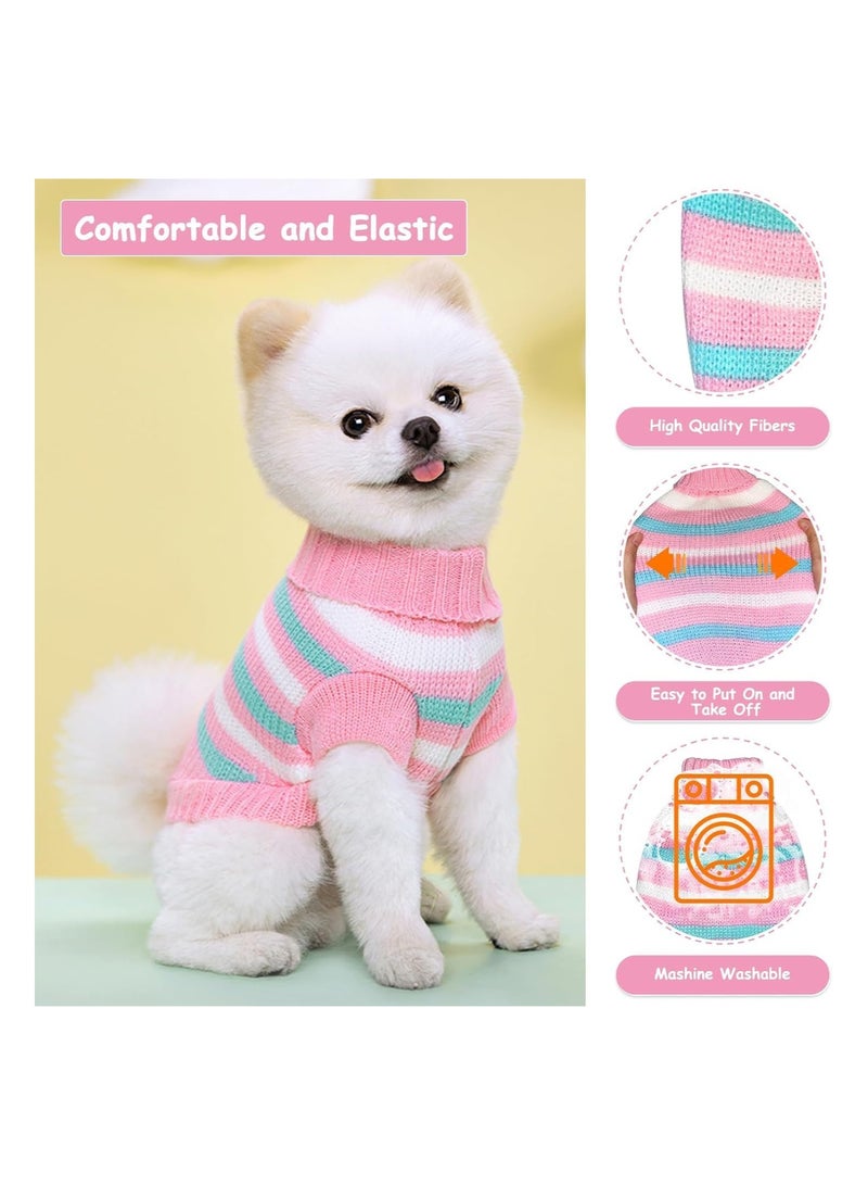 Warm Striped Dog Sweater, Soft Knitted Jumper for Small Dogs & Cats,  Winter Coat for Pets (Small, Pink) - Image 1