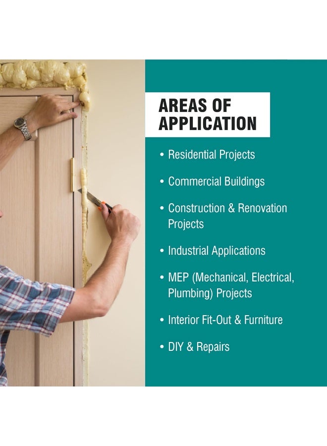 جي اس ايه بخاخ رغوة البولي يوريثان من JSA سعة 750 مل، مانع تسرب رغوي عالي التمدد، حشو رغوي عازل للفجوات والشقوق والوصلات والنوافذ والأبواب وأنابيب الأسقف والجدران، مانع تسرب رغوي مقاوم للماء وعازل للصوت مع أنبوب تطبيق - Image 5