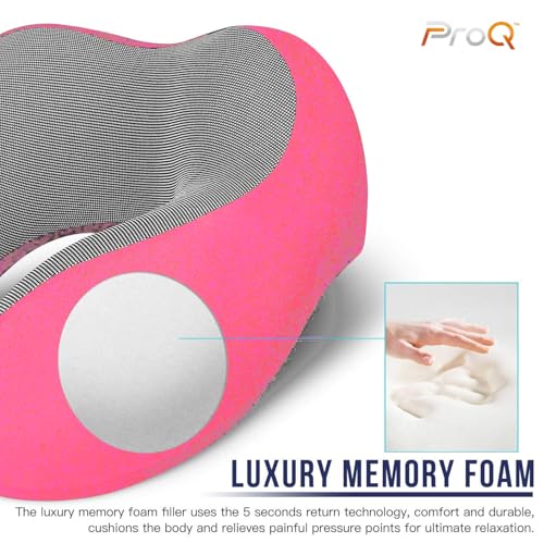 ProQ Neck Pillow for Travelling - Travel Pillow for Flights - Memory Foam Neck Pillow - Travel Neck Rest Pillows - Traveling Pillow for Men, Women Travelling Accessories, Lightweight, Portable, Pink - Image 4