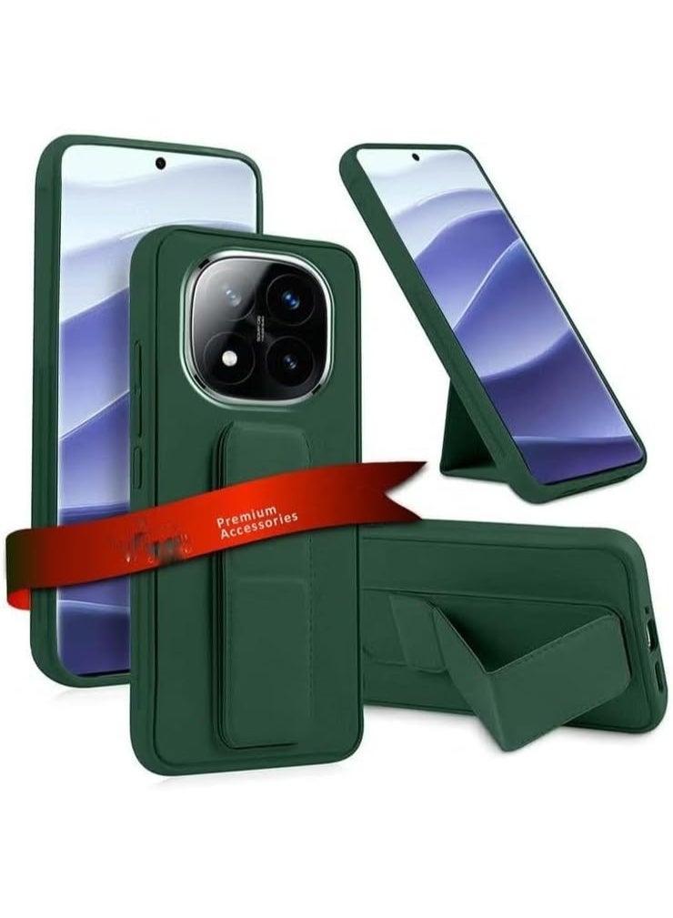 Muzz حافظة ظهر لهاتف Xiaomi Redmi Note 14 Pro مع حامل مغناطيسي للسيارة، غطاء Kickstand أفقي ورأسي من السيليكون الناعم مع حزام للمعصم، حماية كاملة، حافظة مضادة لبصمات الأصابع لهاتف Redmi Note 14 Pro (أخضر) - Image 1